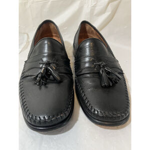 San Remo Italian Black Leather Tassel Loafers size 10.5